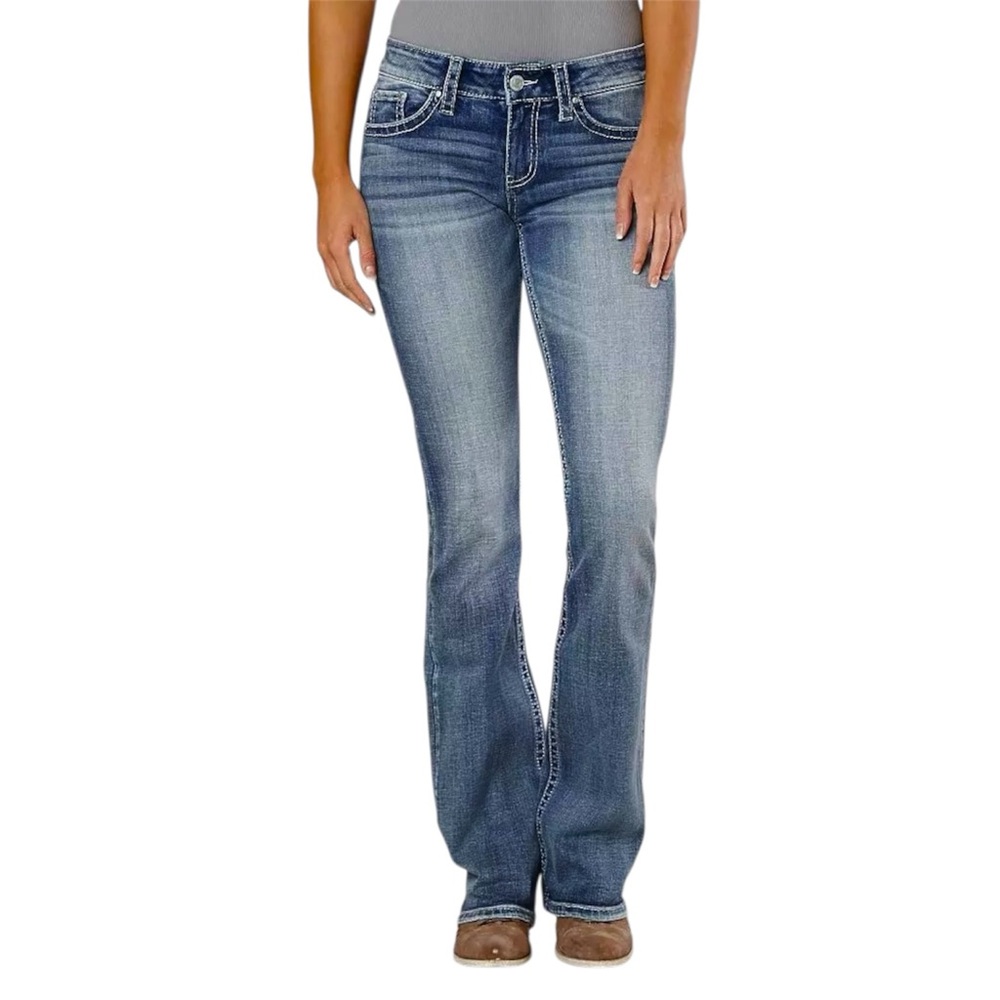 DayTrip 27R Virgo Bootcut Women’s Jeans Faux Flap Pockets Stretch DBK17007R